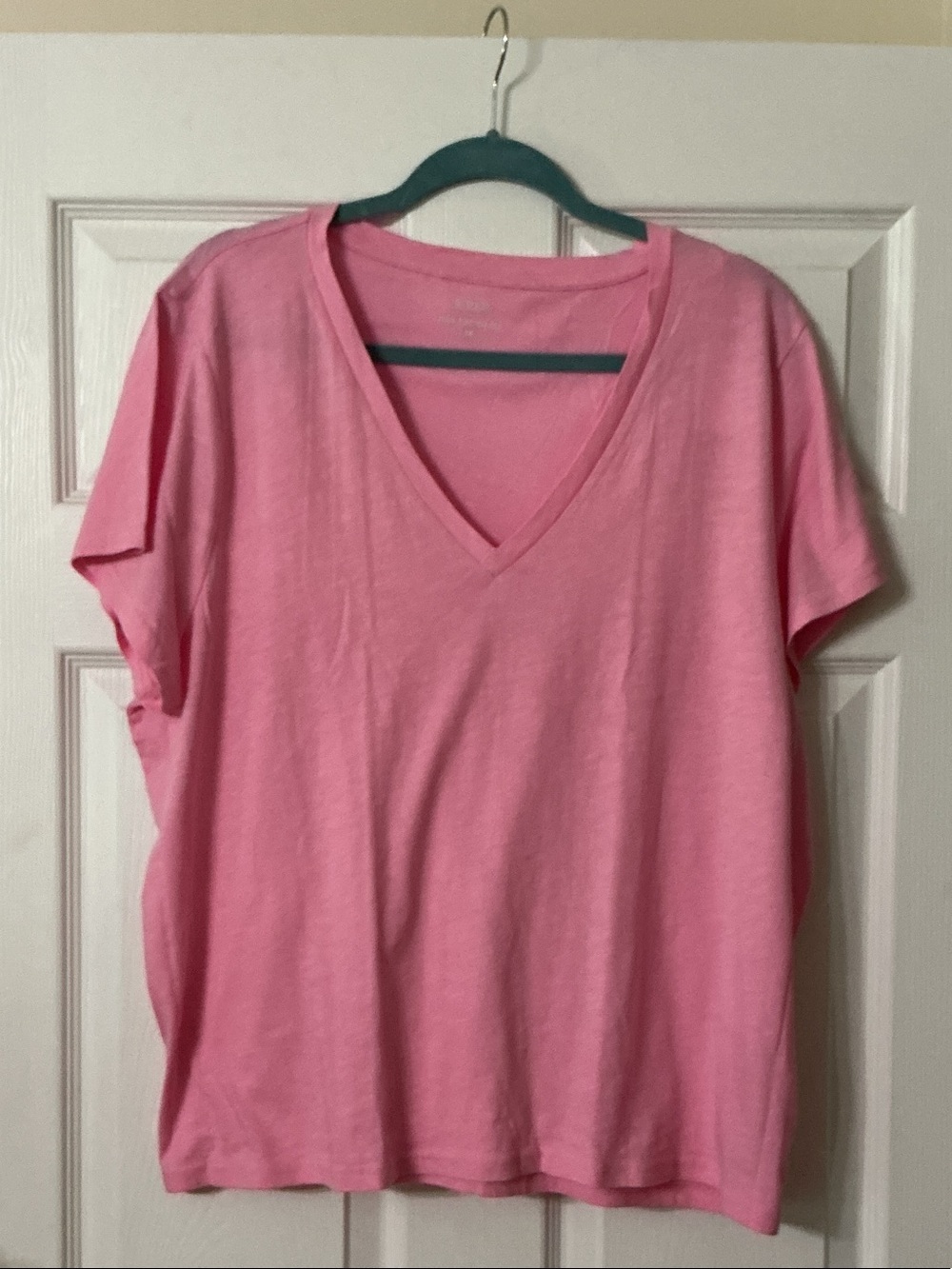 J. Crew Pink V-Neck Short Sleeve Slub Cotton Tee